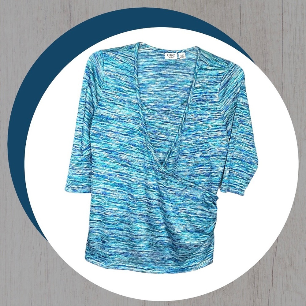 Cato Woven Wavy Blues/Gray Layer Look Top Woman 14/16W